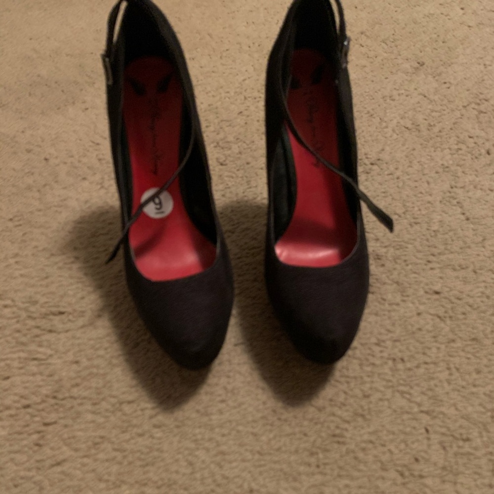 Black suede high heels